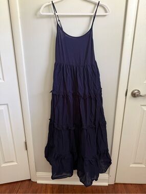 Anthropologie navy blue tiered maxi dress